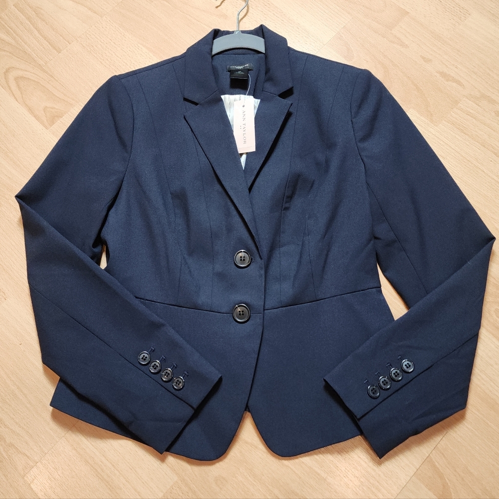 NWT Ann Taylor Navy Blue Blazer Jacket Pockets Lined Women's Size 2P 2 Petite